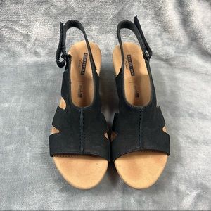 Clarks Annadel Bari Black Nubuck Wedge Sandal 7.5